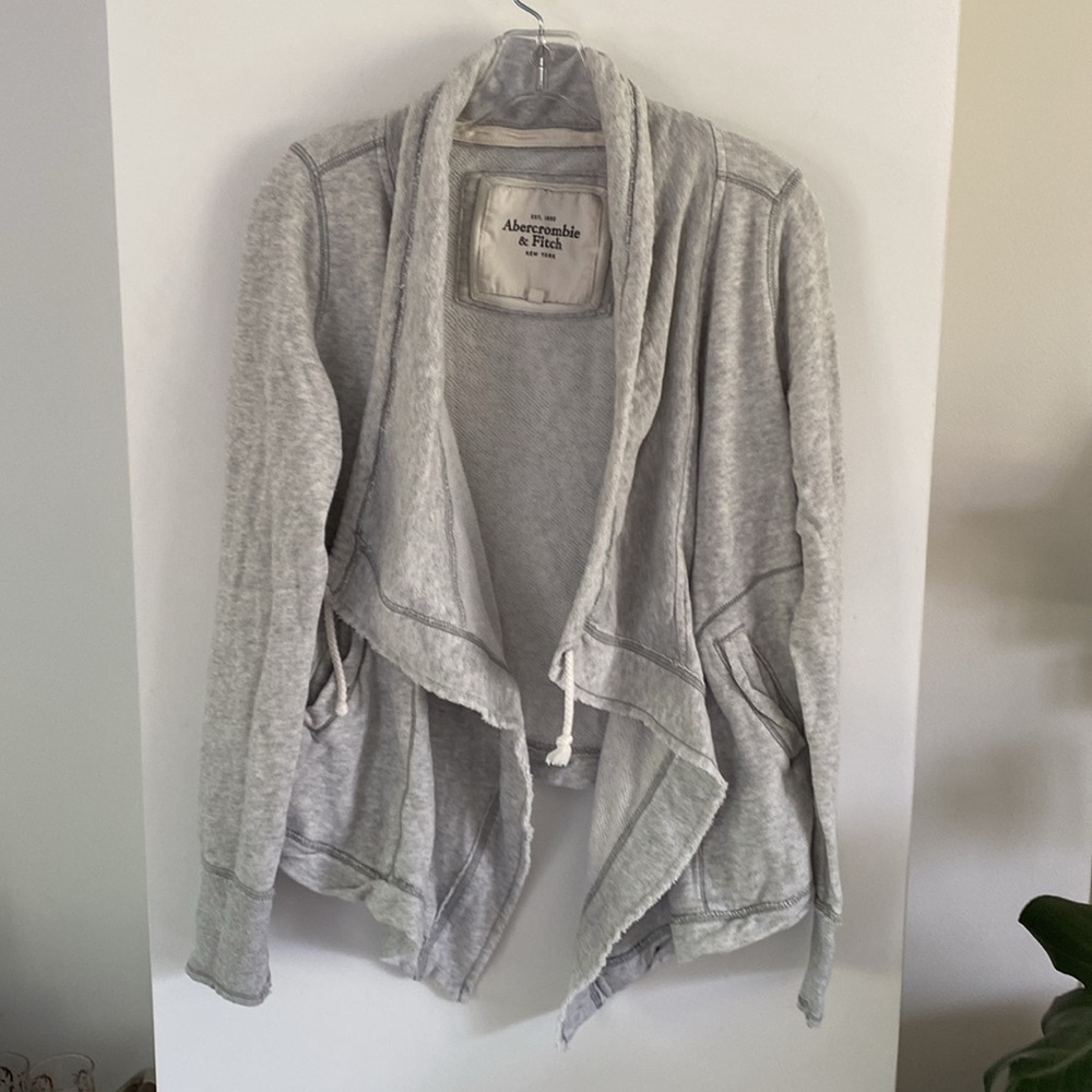 ABERCROMBIE & FITCH FRENCH TEERT DRAOER CARDIGAN HOODIE HEATHER GREY M